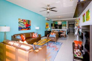 Smart TV, DVD player, books, video library
