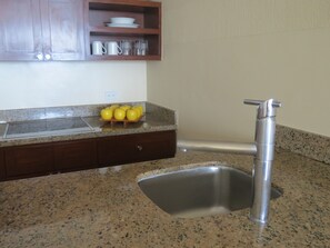 Full-sized fridge, microwave, oven, stovetop