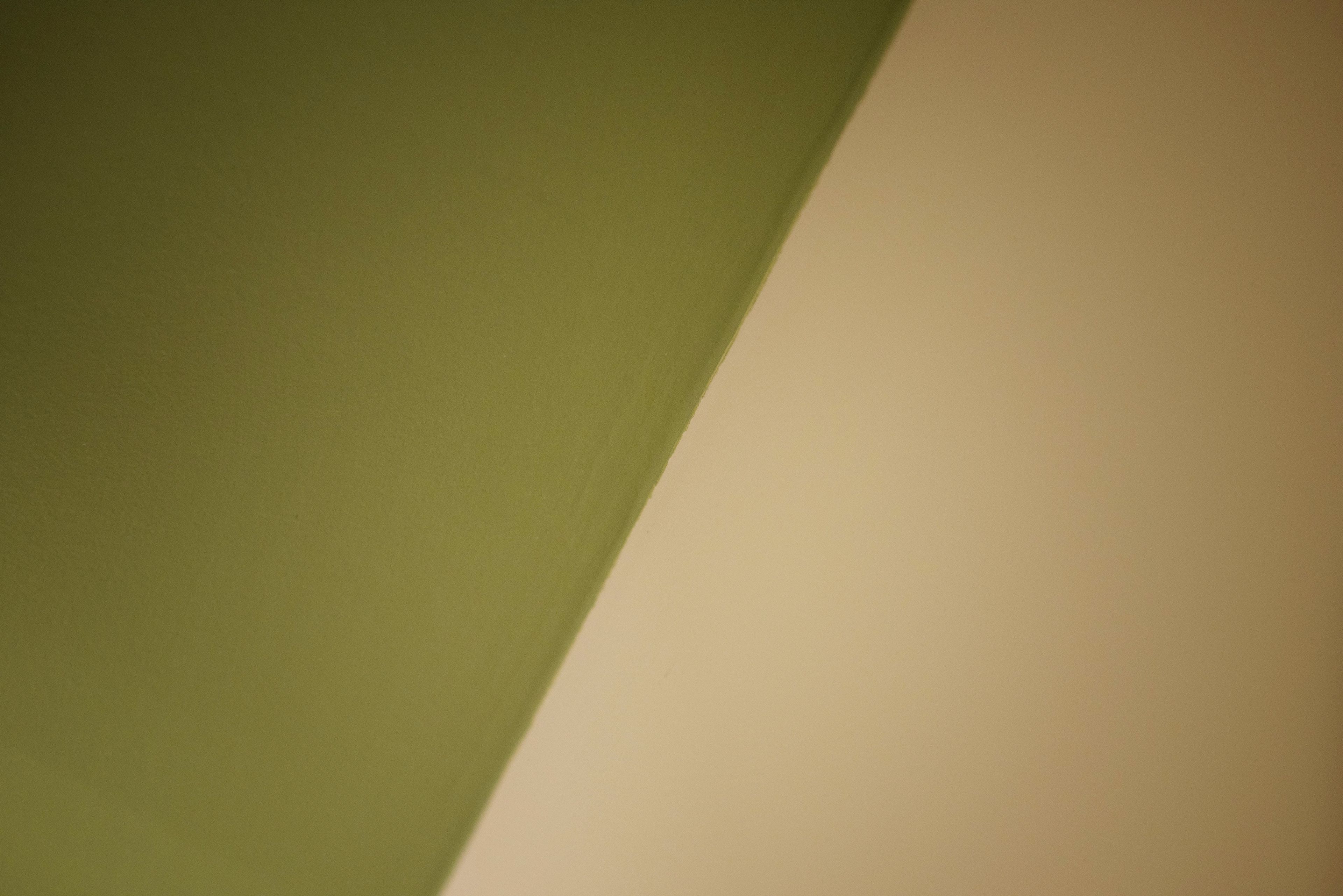 Een kamer met een groene en witte wand.