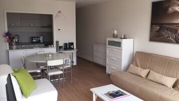 Smart TV, DVD player, video library, stereo