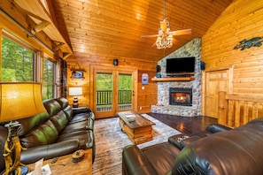 Smart TV, fireplace, DVD player, foosball