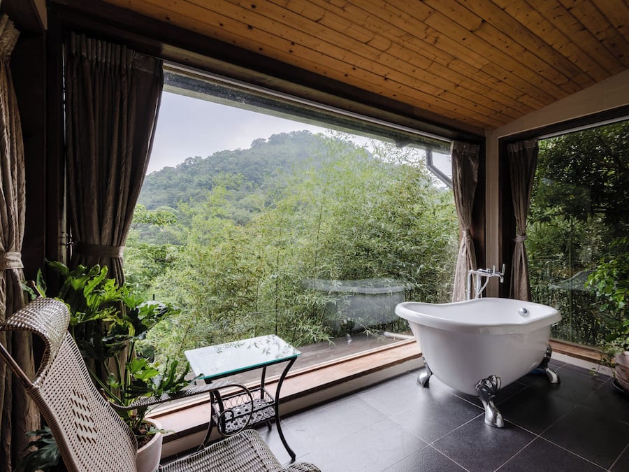 Double Room, Mountain View | Bathroom | Hair dryer, slippers, electronic bidet, towels