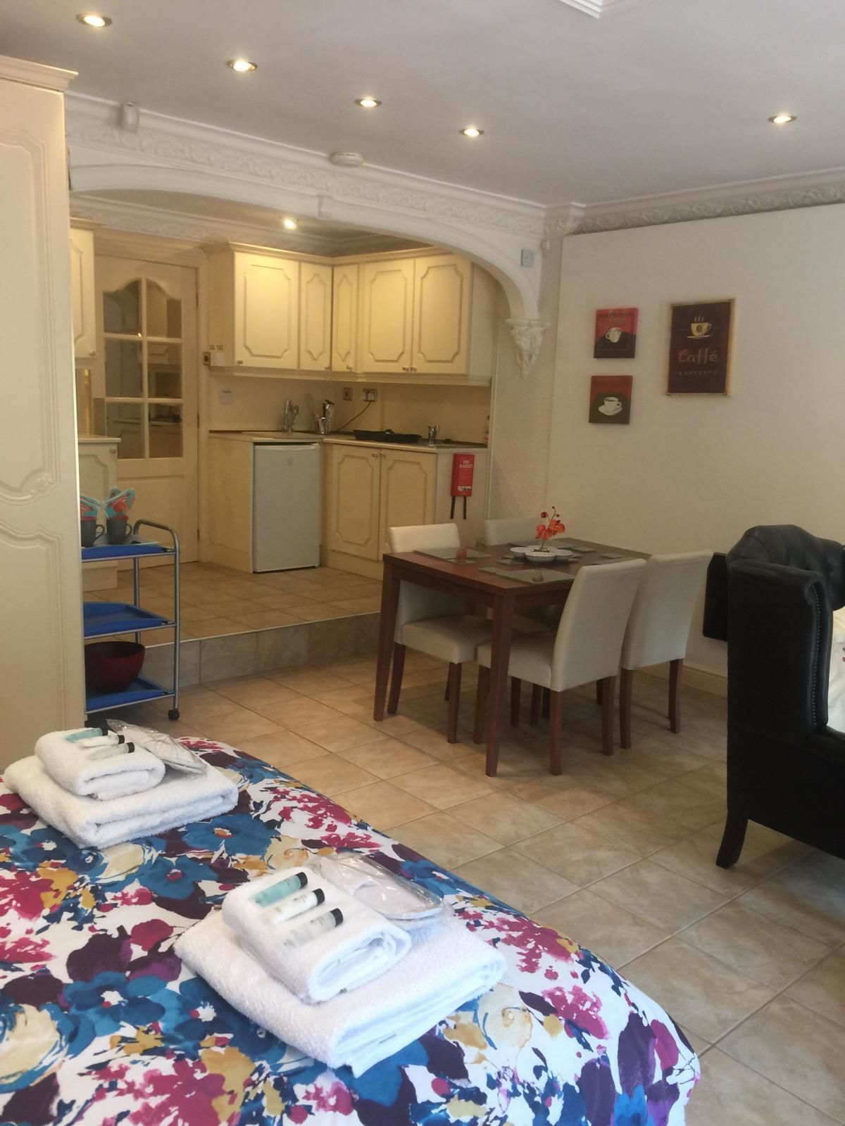 Deluxe Studio | Private kitchen | Fridge, microwave, electric kettle