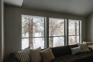 Smart TV, fireplace, video games, DVD player