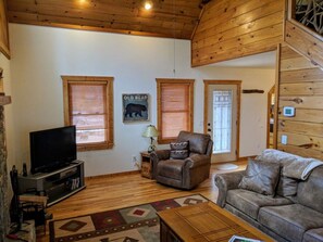 Smart TV, fireplace, video games, DVD player