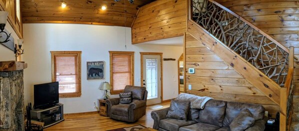 Smart TV, fireplace, video games, DVD player