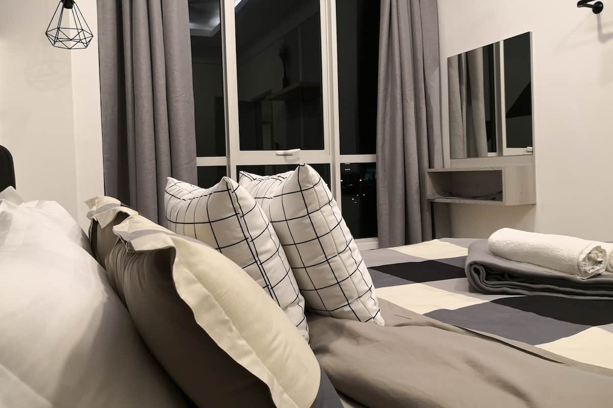 Blackout curtains, iron/ironing board, free WiFi, bed sheets