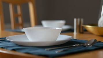 Basic Apartment, 2 Bedrooms, Non Smoking | Private kitchen | Stovetop, electric kettle, highchair, dining tables