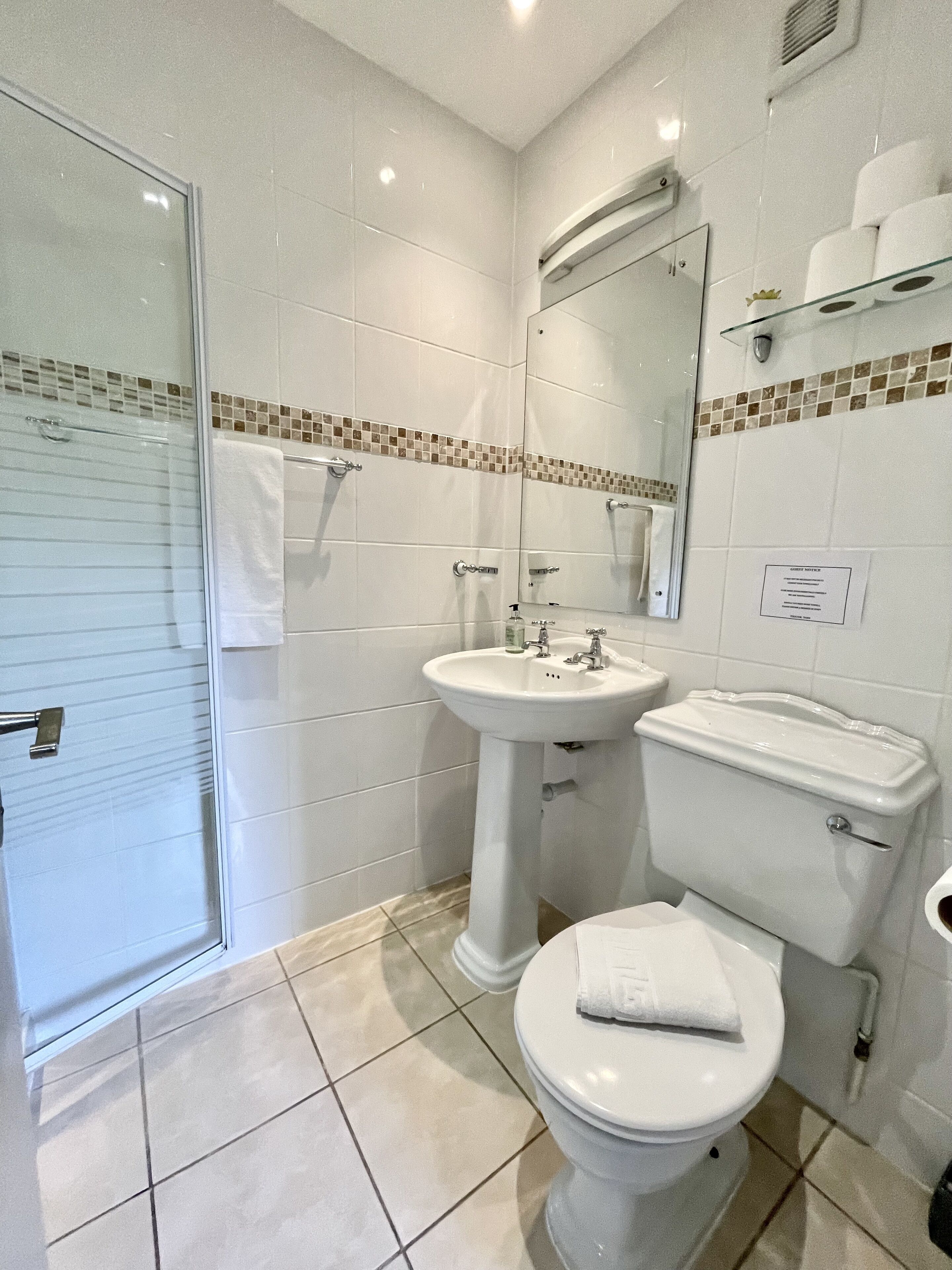 basic double room (access to all-day tea room) | bathroom | shower, free toiletries, hair dryer, towels