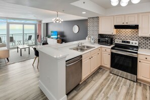 Fridge, microwave, oven, stovetop - Beautiful 17th floor 2 bed, 2 bath oceanfront condo at the Grand Atlantic Resort (Myrtle Beach)