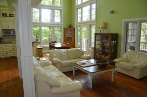 TV, fireplace, DVD player, stereo - Airy Cottage, Boathouse, & Docks ~ Southwest Exposure in the Hub of Port Carling (Muskoka Lakes)