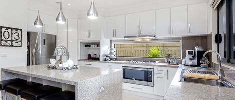 Fridge, microwave, oven, dishwasher