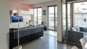 Smart TV, books, video library, stereo