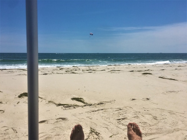 Beach nearby, sun loungers