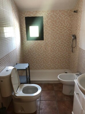 Ensemble douche/baignoire, bidet, serviettes fournies, savon