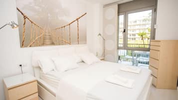 1 bedroom, desk, iron/ironing board, travel cot