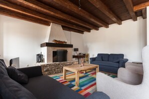TV, fireplace, DVD player, books
