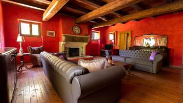 Smart TV, fireplace, DVD player, books