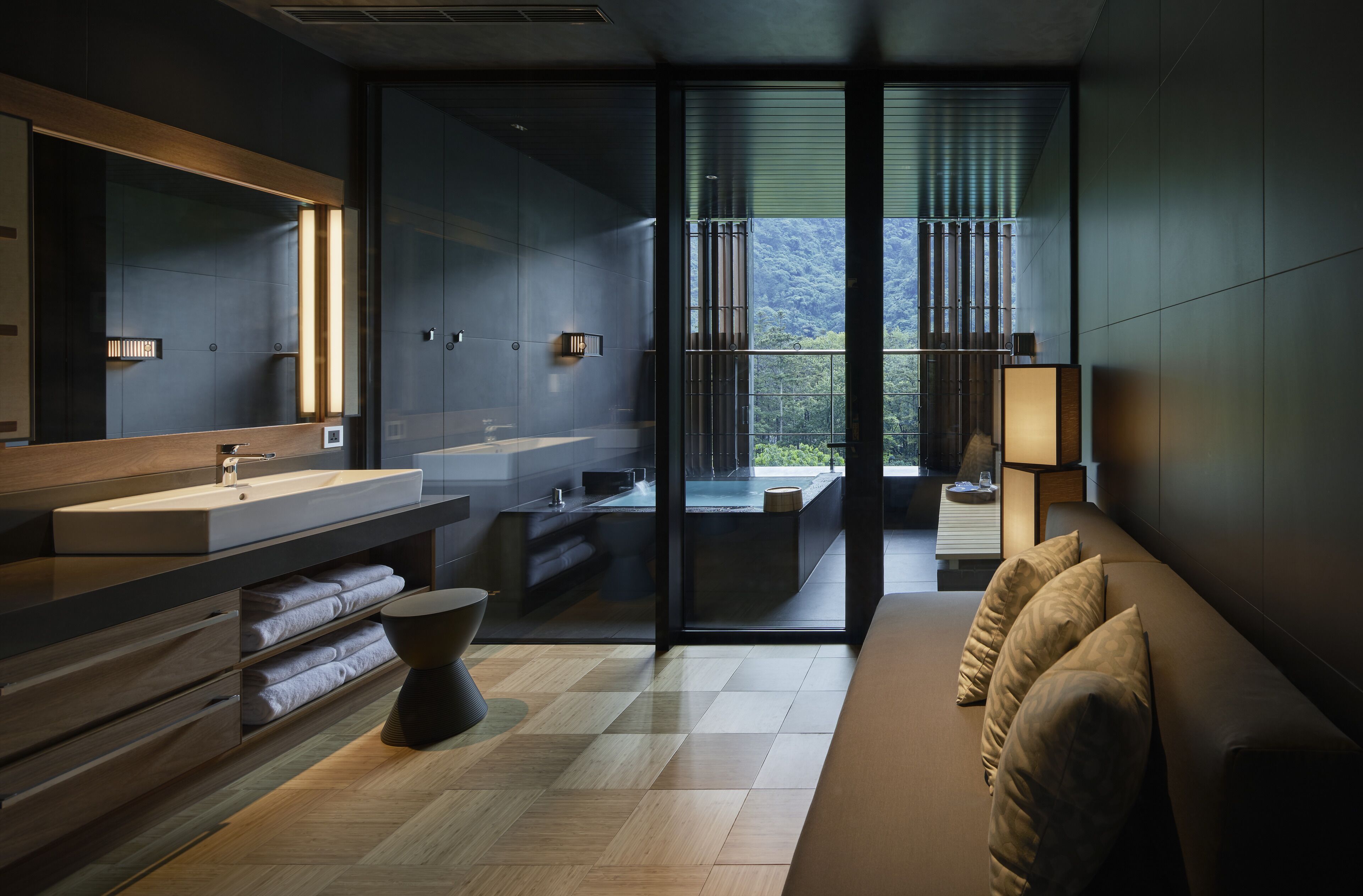 family suite, mountain view (shan) | bathroom | separate bathtub and shower, spring water bathtub, free toiletries