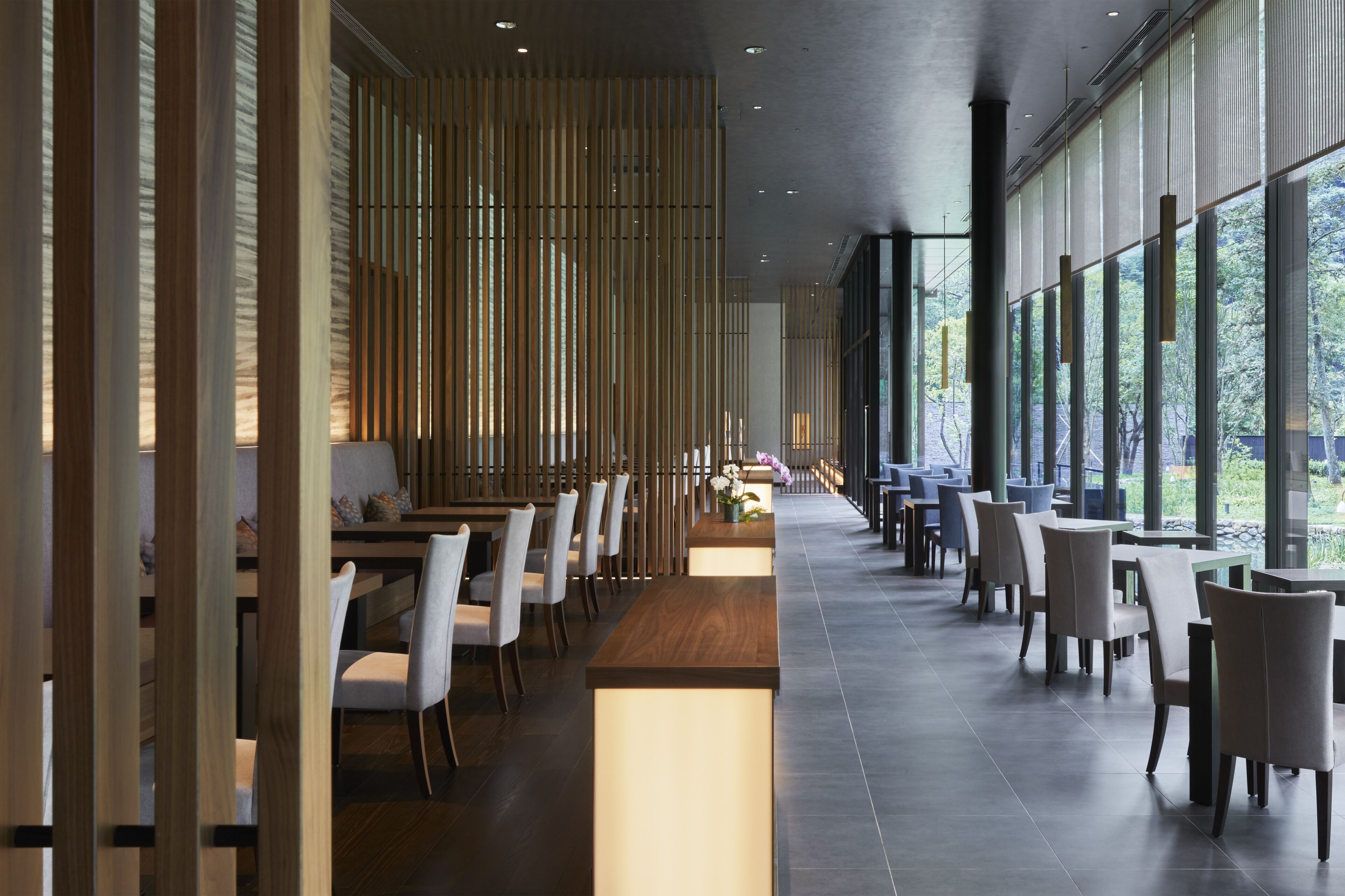 dinner served, japanese cuisine, garden views