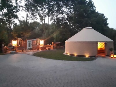 Modern yurt autumn life