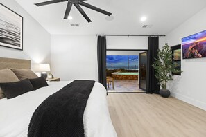 4 bedrooms, desk, iron/ironing board, travel cot