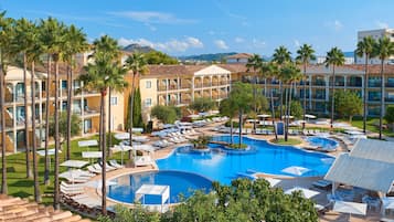 Indoor pool, outdoor pool, open 8:00 AM to 8:00 PM, sun loungers