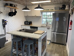 Frigorífico, microondas, horno y placa de cocina