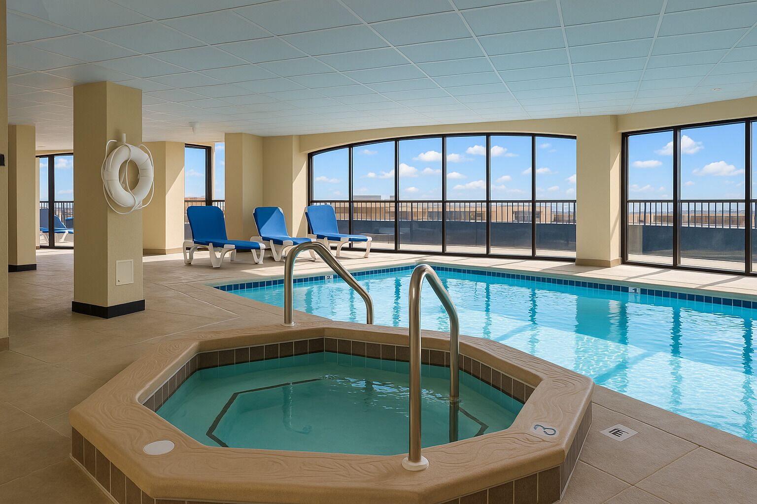 Alberca techada y alberca al aire libre