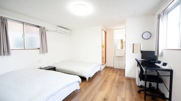 1 bedroom, desk, laptop workspace, blackout curtains