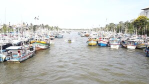 Un port de plaisance où de nombreux bateaux sont amarrés dans des eaux calmes.