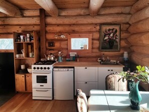 Fridge, oven, stovetop, coffee/tea maker