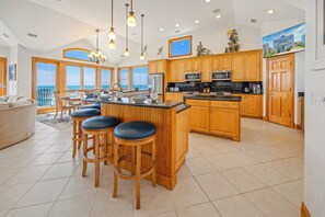 Fridge, microwave, oven, stovetop - Luxury Oceanfront Home w/ Pool, HotTub, EV Charger, Elevator, Theater, Much More (Hatteras)