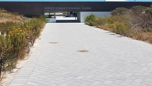 Een pad dat leidt naar de ingang van het West Coast Fossil Park.