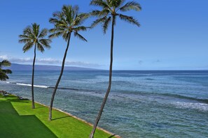 On the beach, sun-loungers, beach towels - Maui Escape Oceanfront Condo! Epic Maui Sunsets from Your Lanai– No Resort Fees! (Lahaina)