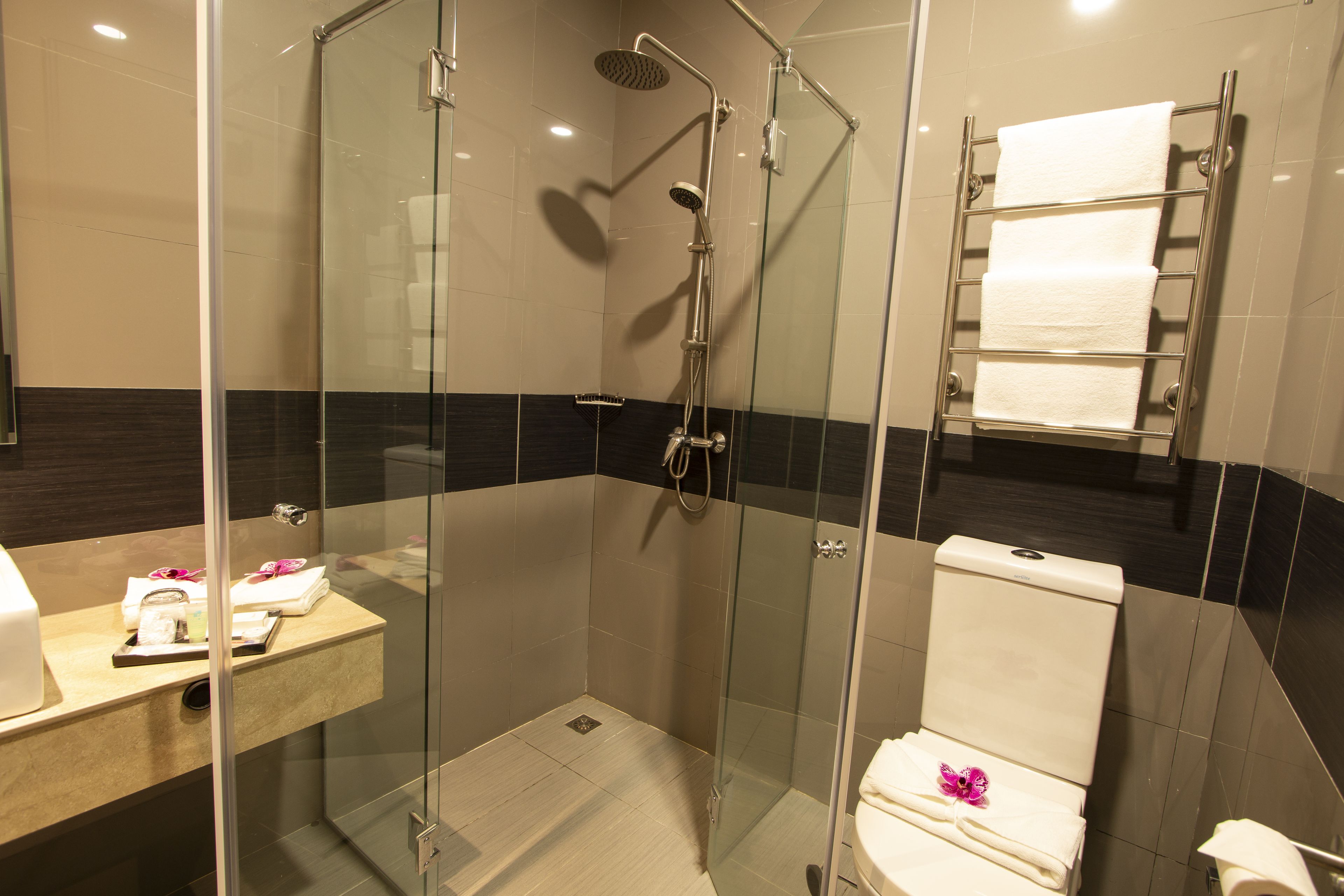 standard twin room | bathroom | shower, rainfall showerhead, free toiletries, bidet