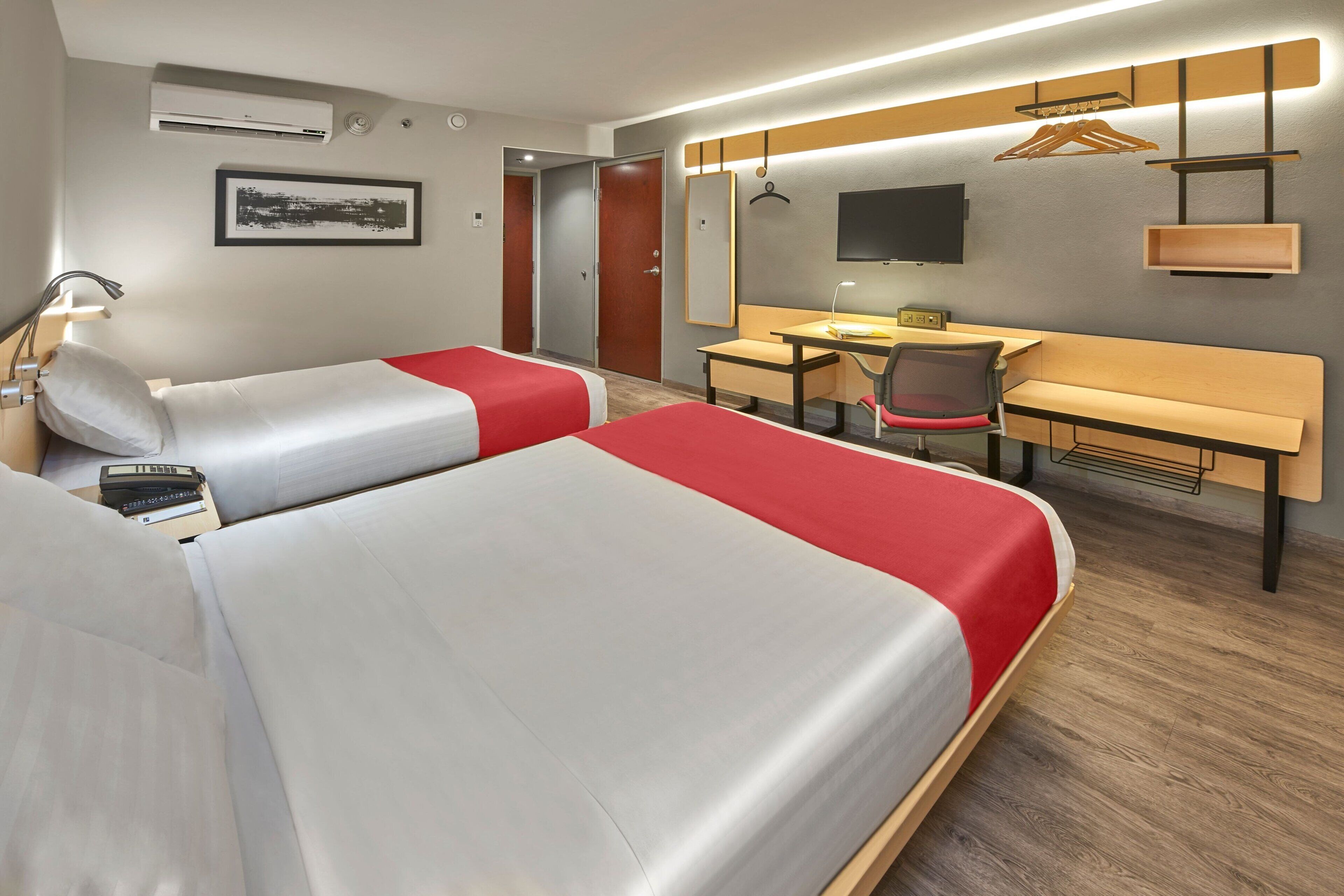 room, 2 queen beds | in-room safe, desk, laptop workspace, iron/ironing board