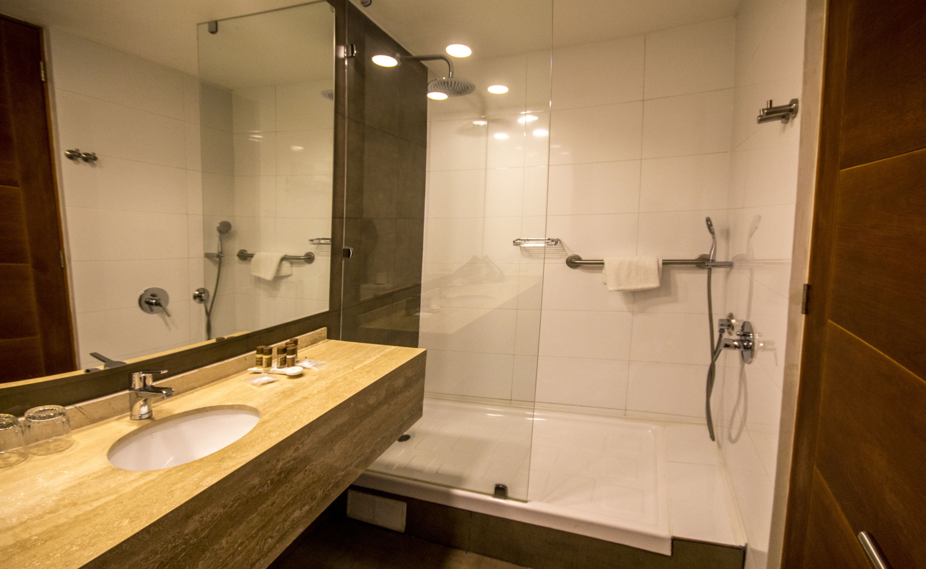 shower, free toiletries, hair dryer, towels