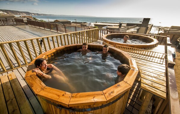 Indoor pool, outdoor pool, open 9:00 AM to 9:00 PM, pool loungers