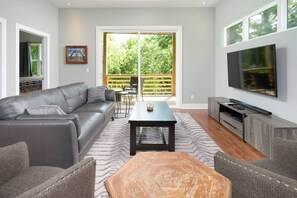 TV connectée, cheminée, chaîne hi-fi