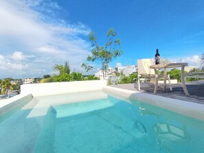Outdoor pool, sun loungers
