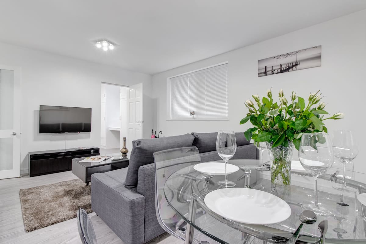 Apartamento clásico, 1 cama de matrimonio grande con sofá cama, vistas a la ciudad | Zona de estar | Una televisión de pantalla plana