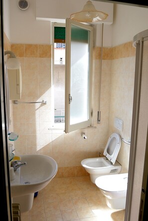 Douche, sĂšche-cheveux, bidet, papier toilette