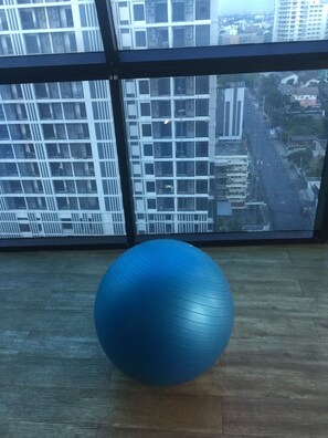 Enjoy a city view from the comfort of your room, featuring a large window and a convenient exercise area.