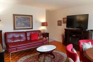 テレビ、暖炉、書庫