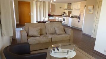 Télévision, lecteur de DVD, table de tennis de table, livres