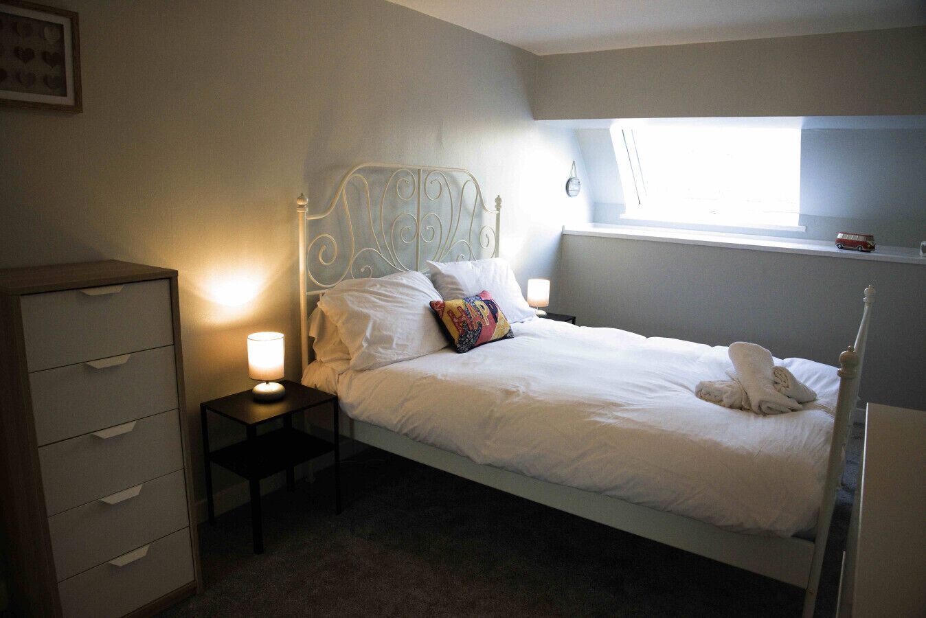 2 bedrooms, desk, iron/ironing board, travel cot