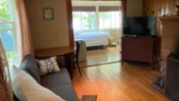 Smart TV, fireplace, DVD player