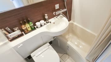 Combined shower/bathtub, hair dryer, slippers, electronic bidet