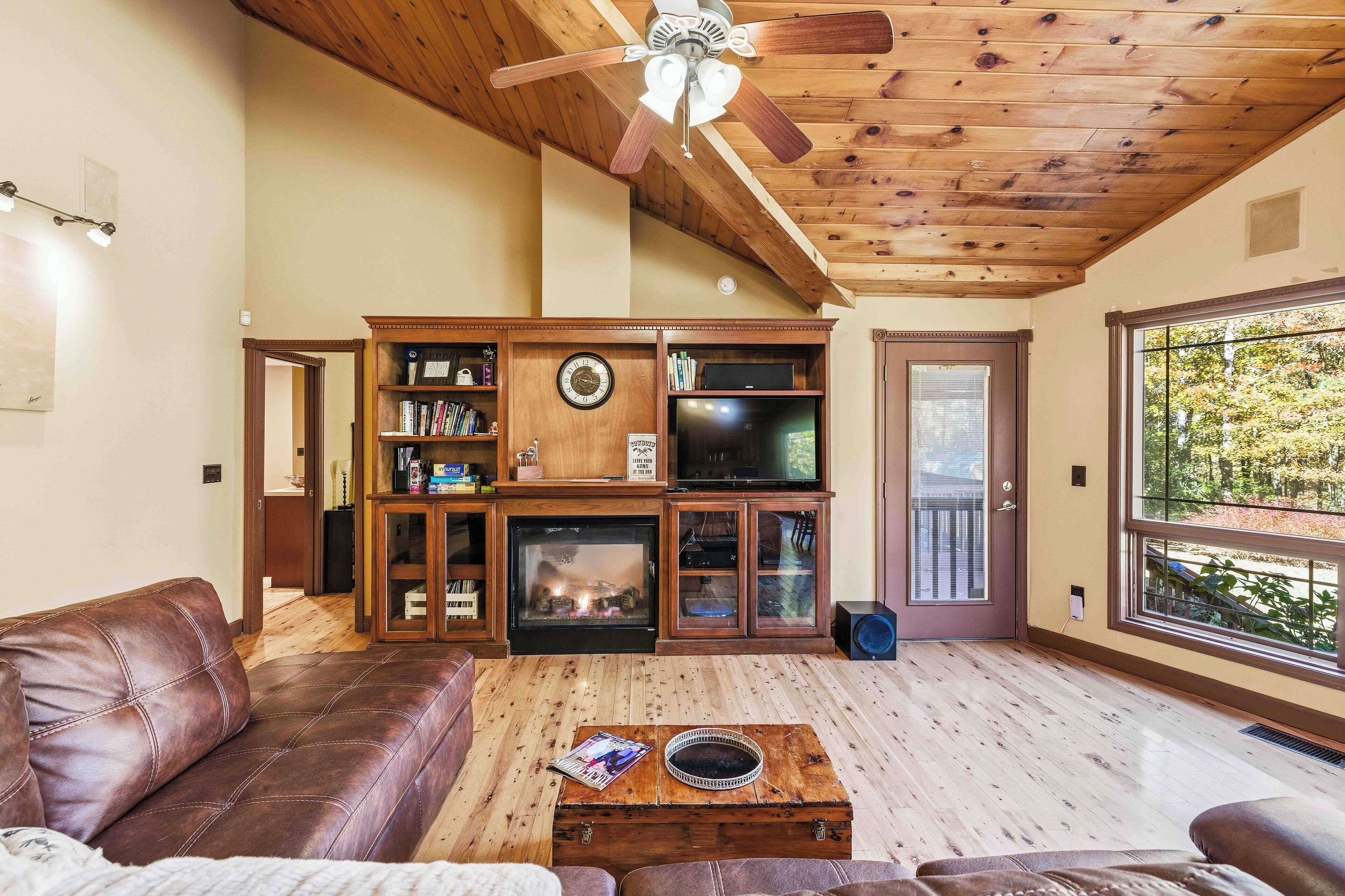 Smart TV, fireplace, DVD player, books